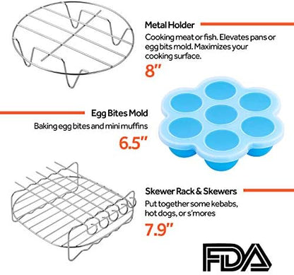 COSORI Air Fryer Accessories, Set of 6 Perfect for Most 5.0 Qt and Larger Ovens, Cake & Pizza Pan, Metal Holder, Rack & Skewers, etc, BPA Free, Nonstick, Dishwasher Safe, 5.8 QT, Black