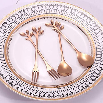 AnSaw Elegant Rose Gold Leaf Coffee Spoons