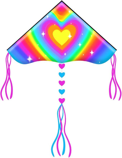 HONBO Large Delta Kite for Kids & Adults,Extremely Easy to Fly Kite for Beach Trip,String Line Included,with Colorful Tail,Perfect for Beginners