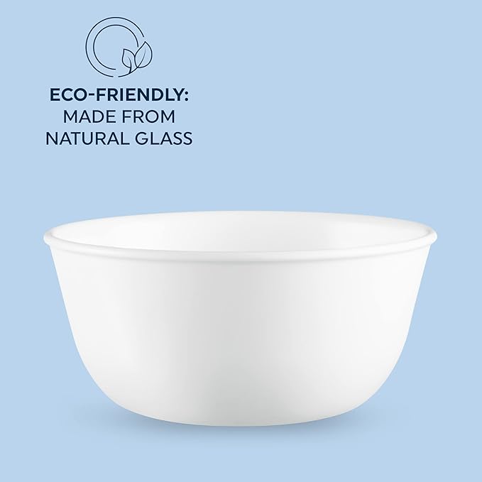 Corelle Vitrelle 28-oz Soup/Cereal Bowls Set of 6 Chip & Crack Resistant Dinnerware Bowls for Soup, Ramen, Cereal and More, Triple Layer Glass, Winter Frost White