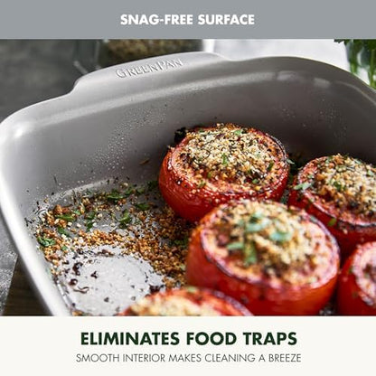 GreenPan Premiere Ovenware Healthy Ceramic Nonstick 8" Square Cake Baking Pan, Cast Aluminum Bakeware, Warp-Free, Oven and Broiler safe to 600F, Dishwasher Safe, PFAS-Free, Gray