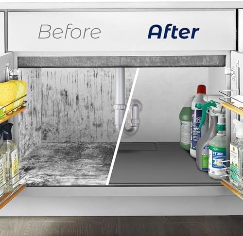 The Original Under Sink Mat - Silicone Waterproof mat, Trimmable, Easy to Clean, Kitchen cabinet liner, Under sink protector mats, Drip Tray with Lip (Dark Gray, 31" x 22")