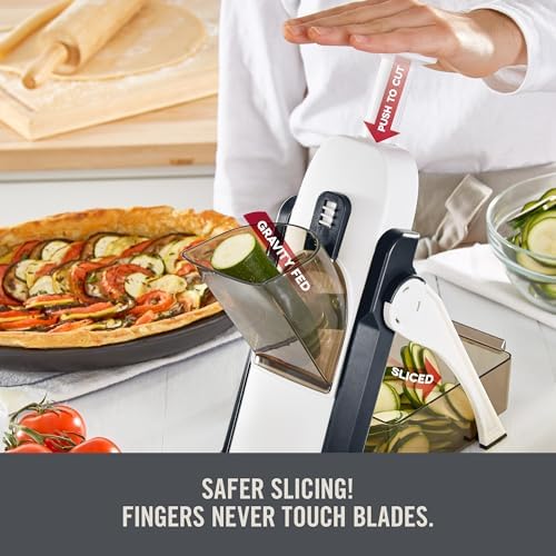 Zakarian by Dash Safe Slice® Mandoline - Features Thickness Adjuster, Stainless Steel Blades, and Foldable, Easy-To-Store Design - Black