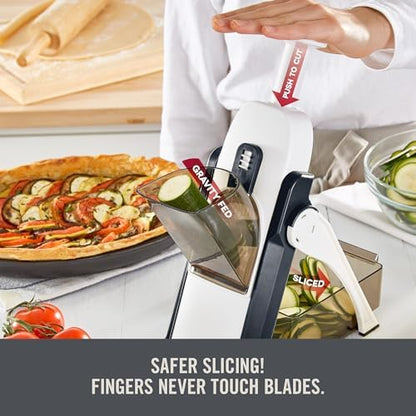 Zakarian by Dash Safe Slice® Mandoline - Features Thickness Adjuster, Stainless Steel Blades, and Foldable, Easy-To-Store Design - Black