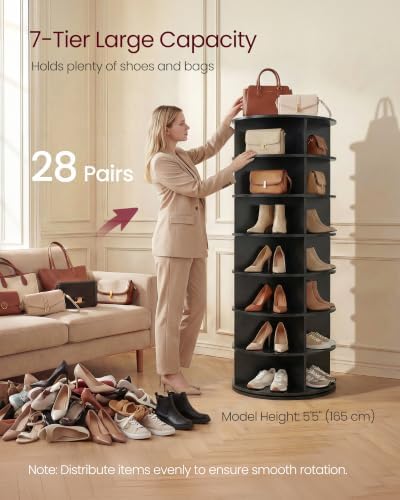 VASAGLE 7-Tier Rotating Shoe Rack Tower, Free Standing