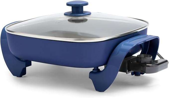 GreenLife 12" 5QT Square Electric Skillet, Glass Vented Lid, Ceramic PFAS-Free