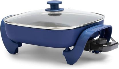 GreenLife 12" 5QT Square Electric Skillet, Glass Vented Lid, Ceramic PFAS-Free