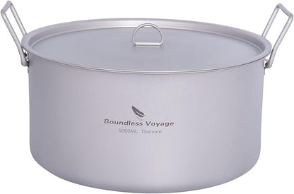 Boundless Voyage Outdoor Camping Titanium Pot 5.0L Stockpot with Lid Folding Handle Hiking Picnic Portable Big Capacity Soup Pot Home Kitchen