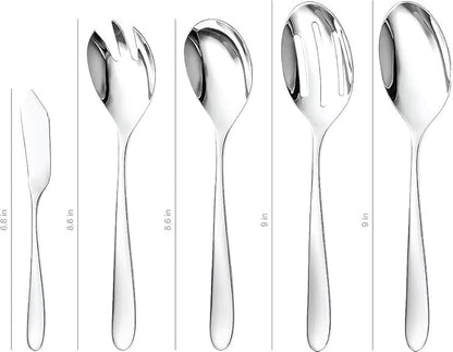 Serving Utensil Set – 18/10 Stainless Steel Serving Spoons, Salad Servers, Butter Knives, Mirror Finish, Dishwasher Safe, Elegant and Durable (10-Piece Serving Set, Fidenza)