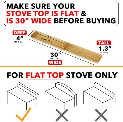 SpaceAid 30" Wide Kitchen Shelf Organizer for Stove, Magnetic Bamboo Spices Shelf for Home Stove Kitchen Storage Organization (Fit for Flat Top Only, Black)