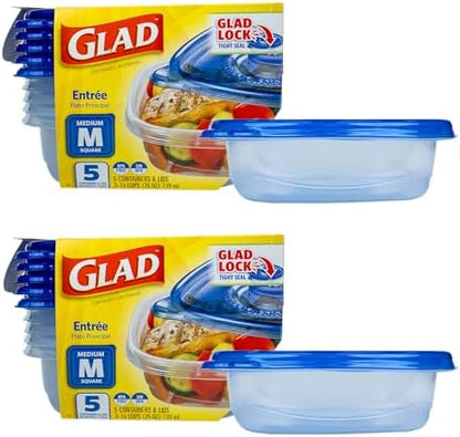 Glad GladWare Entree Food Storage Containers, Medium, 25 Oz, 5 Count, 2-Pk