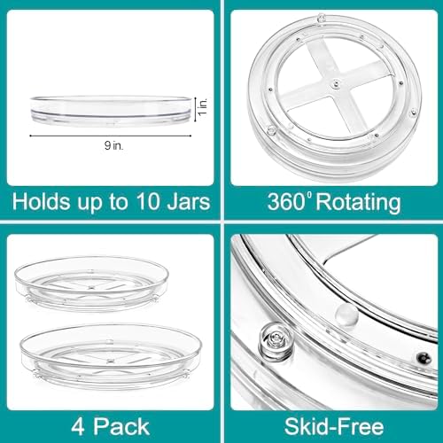 Sorbus Lazy Susan Organizer, Clear Turntable Organizer (Flat 4 Pack)