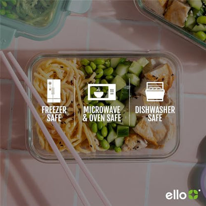 Ello Color Lock 3.4 Cup Glass Meal Prep Containers & Lids, 5 Pack, Purple