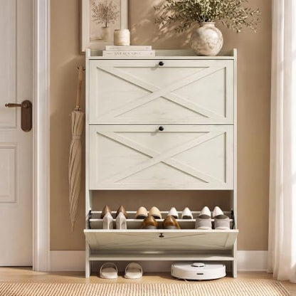 VASAGLE Narrow Shoe Storage Cabinet Organizer with 3 Flip Drawers