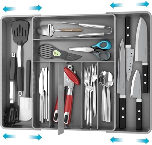 Simple Houseware Expandable Kitchen Drawer Flatware Organizer, Gray