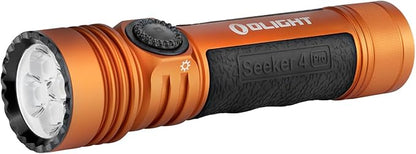 OLIGHT Seeker 4 Pro Rechargeable Flashlights, 4600 Lumens High Powerful Bright Light with USB C Holster, Waterproof IPX8 for Emergencies, Camping, Searching (Orange Cool White)
