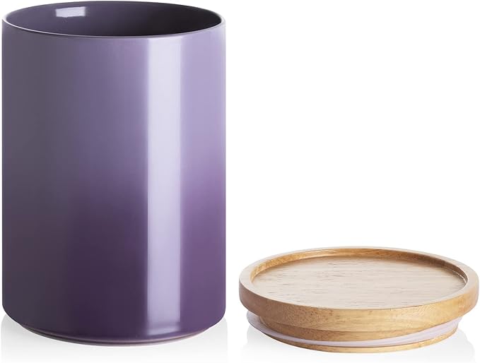 Sweejar Ceramic Food Storage Jar, Stackable Kitchen Canisters, Containers with Airtight Seal Wooden Lid for Serving Coffee Bean, Flour, Tea, Cookies, Spice and More - 58 Fl Oz (Gradient Purple)