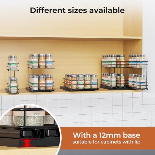 Mystozer Pull Out Spice Rack Organizer for Cabinet, Slide Out Spice Racks, Easy to Install Spice Cabinet Organizers, 8.46" Wx10.43 Dx3.44 H, 1 Drawer 1 Tier(Black)