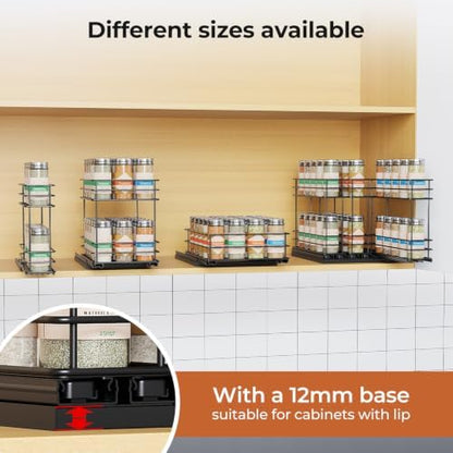 Mystozer Pull Out Spice Rack Organizer for Cabinet, Slide Out Spice Racks, Easy to Install Spice Cabinet Organizers, 8.46" Wx10.43 Dx3.44 H, 1 Drawer 1 Tier(Black)