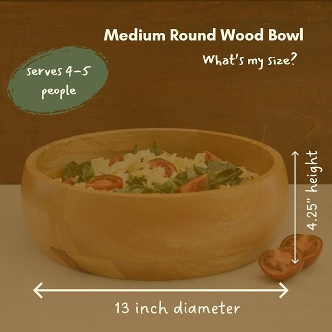 Salad Bowl Set of 5, Big Serving Dish for Pasta, Cut Fruit, Party, Catering, Wedding, Restaurant, Kitchen Countertop Fruit Bowl, Farmhouse Style, Mango Wood, 5pcs