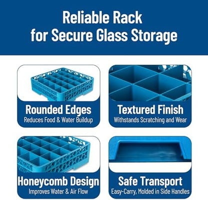 Carlisle FoodService Products RG25-114 OptiClean 25 Compartment Glass Rack with Extender, 3-1/2" Compartments, Blue (Pack of 4)