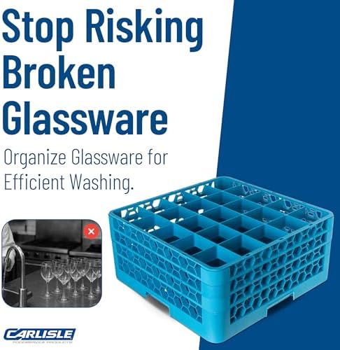 Carlisle FoodService Products OptiClean 25-Compartment Glass Racks With 3 Extenders for 3.19" Cups – Glass Racks for Restaurants Scratch-Resistant Texture, Blue, (Pack of 2)