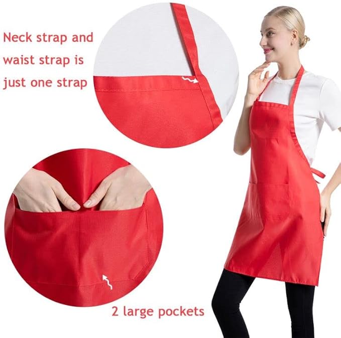 Total 12 PCS Plain Red Bib Apron
