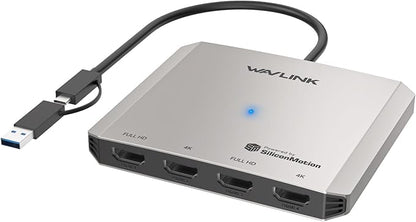 WAVLINK 4-Port HDMI Splitter, USB C to Quad Monitor 4K Adapter, Universal USB A
