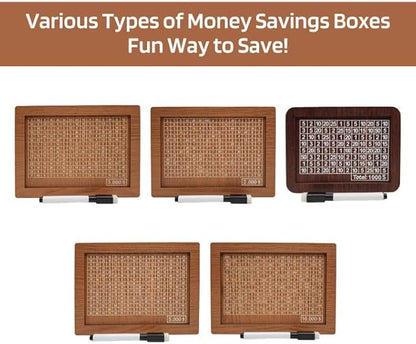 10000 Savings Challenge Box, Money Saving Box with Money Target and Numbers, Cash Vault Wooden Savings Box, Wooden Money Box, Coin Counter Piggy Bank for Adults, Wooden Coin Bank for Kids 5,000