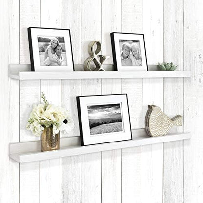 MCS Picture Ledge Shelf, Room Decor Floating Shelf, White Woodgrain, 35 Inch, Set of 2