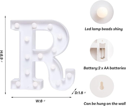 Foaky LED Letter Lights Sign Marquee Light Up Letters Sign for Night Light Wedding/Birthday Party Battery Powered Christmas Lamp Home Bar Decoration(R)