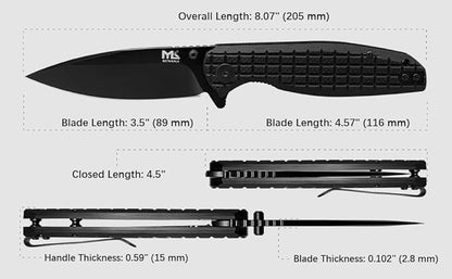 Folding Knife – 3.5-inch D2 Steel Folding Pocket Knife G10 Handle One-Handed Opening and Closing Ceramic Ball Bearings Deep Pocket Clip Suitable for Outdoor EDC (Black)