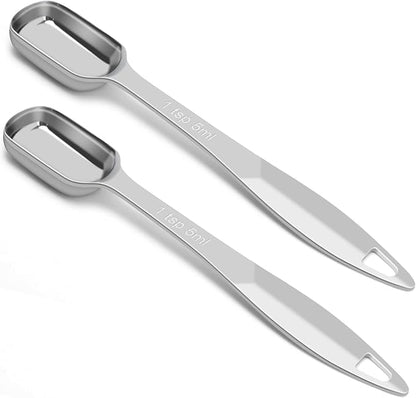 2 Pcs 1 Teaspoon Stainless Steel Single Measuring Spoon, Long Handle Metal