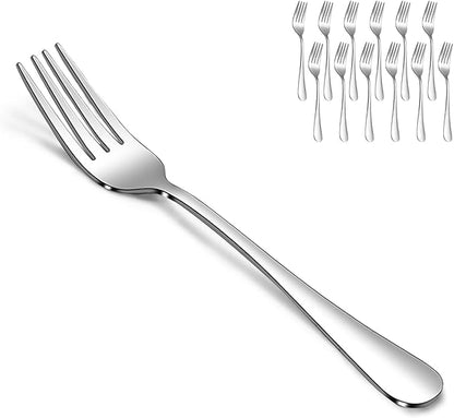 SANTUO Dessert Forks Set - 12-piece Stainless Steel Salad Forks Cream Fork Flatware Set Reusable for Household Use or Camping - Silver 6.7 Inches