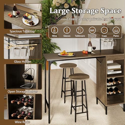 COSTWAY 3 Pieces Bar Table and Chair Set, Industrial Pub Table & Stools