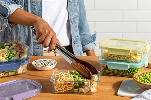 Ello Color Lock 3.4 Cup Glass Meal Prep Containers & Lids, 5 Pack, Purple