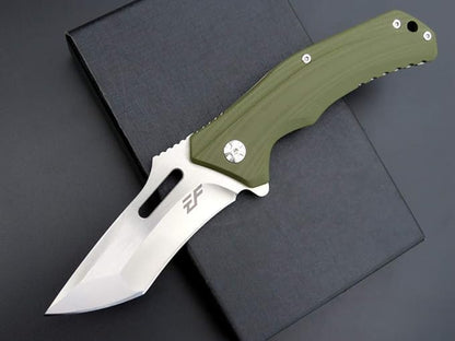 Eafengrow EF908 Pocket Knife Sanding Finished D2 Steel Blade G10 Handle Pocket Clip and Liner Lock with Titanium Coating Tactical Camping Survival Tool Knives (GREEN)