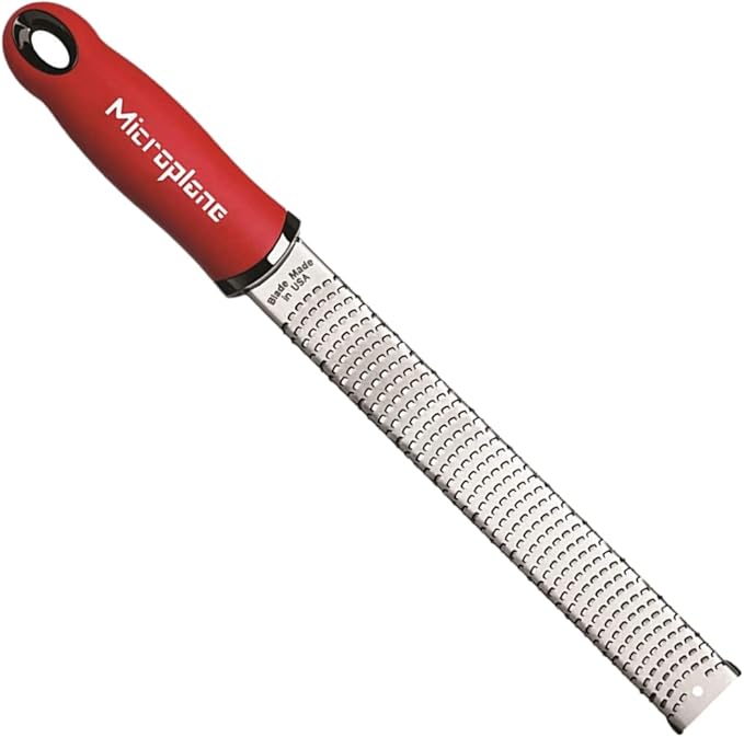 Microplane Classic Red Zester Grater, Stainless Steel - Citrus Zesting & Cheese Grating, Dishwasher Safe, Made in USA, Model Name: Microplane