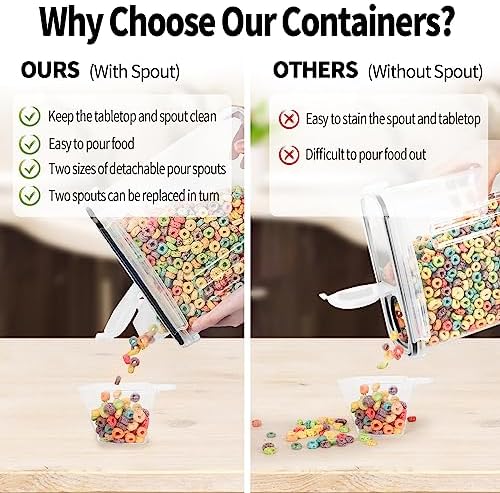 Skroam Cereal Containers Storage of 6 [4L/135.2 oz], Airtight Food Storage Containers with Lids, Plastic Cereal Dispensers for Kitchen & Pantry Organizers and Storage, Measuring Cup & 20 Labels