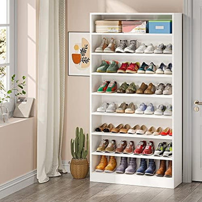 Tribesigns Shoe Cabinet, 9 Tiers 40-45 Pairs Heavy Duty Wood Freestanding Shoe Storage Cabinet, 70.8'' Tall Shoe Organizer with Open Storage for Entryway, White