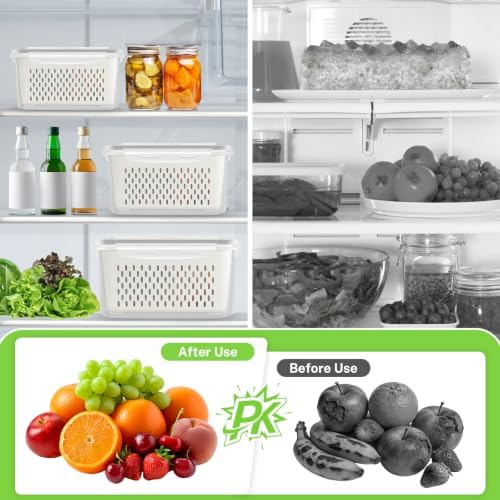 5 Pack Fridge Fruit Storage Containers with Colander, Vent and Handle
