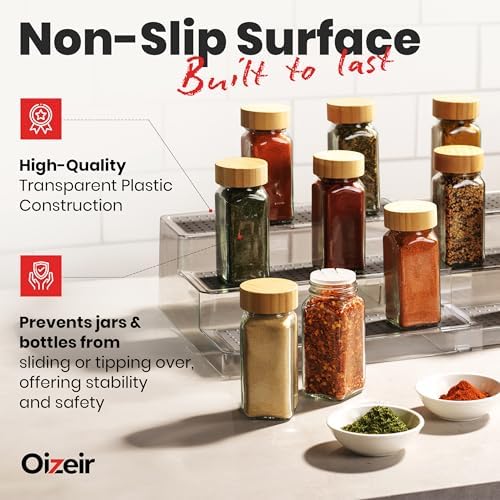 Oizeir 3-Tier Expandable Spice Rack Organizer for Cabinet, Clear