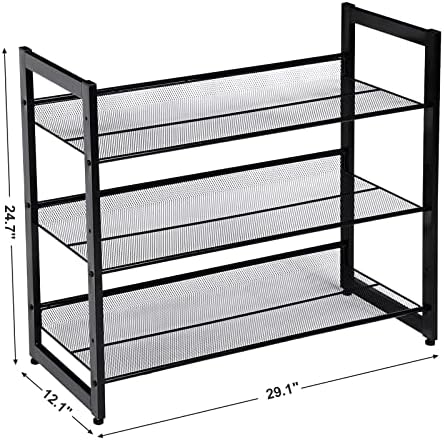 SONGMICS Metal Shoe Rack, 3-Tier Shoe Orgainzer, Holds 9-12 Pairs