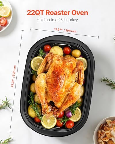VEVOR Roaster Oven, 22QT Electric Roasting Pan, 150-450℉ Adjustable Temperature Multifunctional Electric Roaster Oven with Self-Basting Lid, Defrost & Warm Function for Holiday Meal, Fits 26lb Turkey