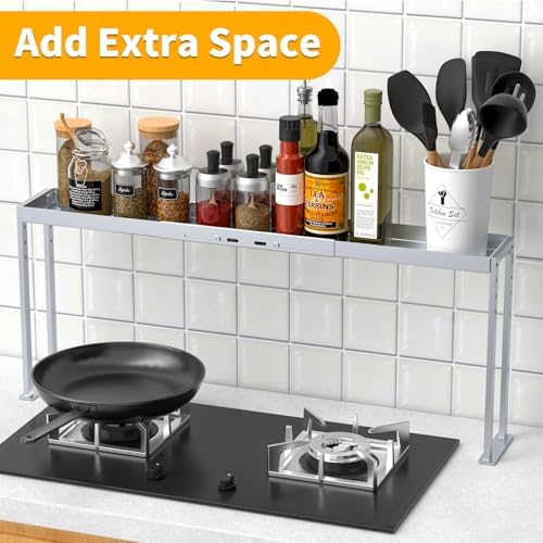 Over Stove Spice Rack, Expand 27 to 33 Inch Stove Shelf,Silver