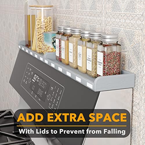 SpaceAid 30" Wide Kitchen Shelf Organizer for Stove, Magnetic Bamboo Spices Shelf for Home Stove Kitchen Storage Organization (Fit for Flat Top Only, Gray)