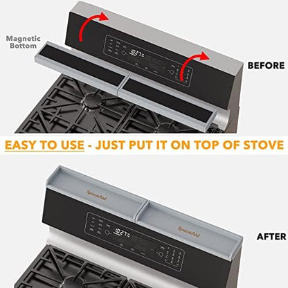 SpaceAid 30" Wide Kitchen Shelf Organizer for Stove, Magnetic Bamboo Spices Shelf for Home Stove Kitchen Storage Organization (Fit for Flat Top Only, Gray)