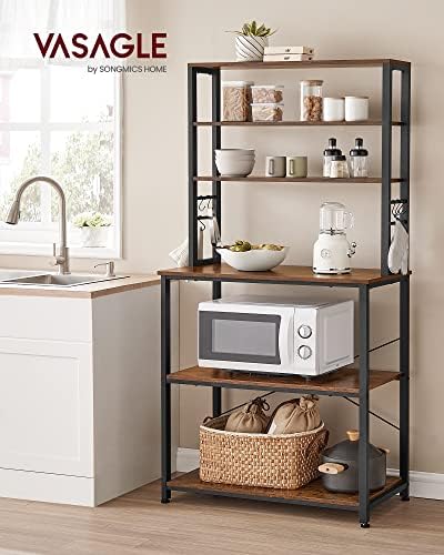 VASAGLE Coffee Bar, 31.5 Inches 6-Tier Baker's Rack with 6 Hooks