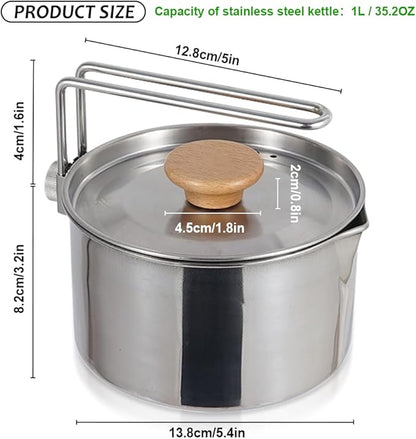 Stainless Steel Camping Pot with Lid and Removable Handle, Light Weight Outdoor Camping Kettle, Easy Clean Camp Boiling Pot, Cooking Pot for Picnic, Hiking, Backpacking, 1L/34oz