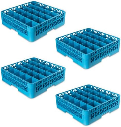 Carlisle FoodService Products RG25-114 OptiClean 25 Compartment Glass Rack with Extender, 3-1/2" Compartments, Blue (Pack of 4)